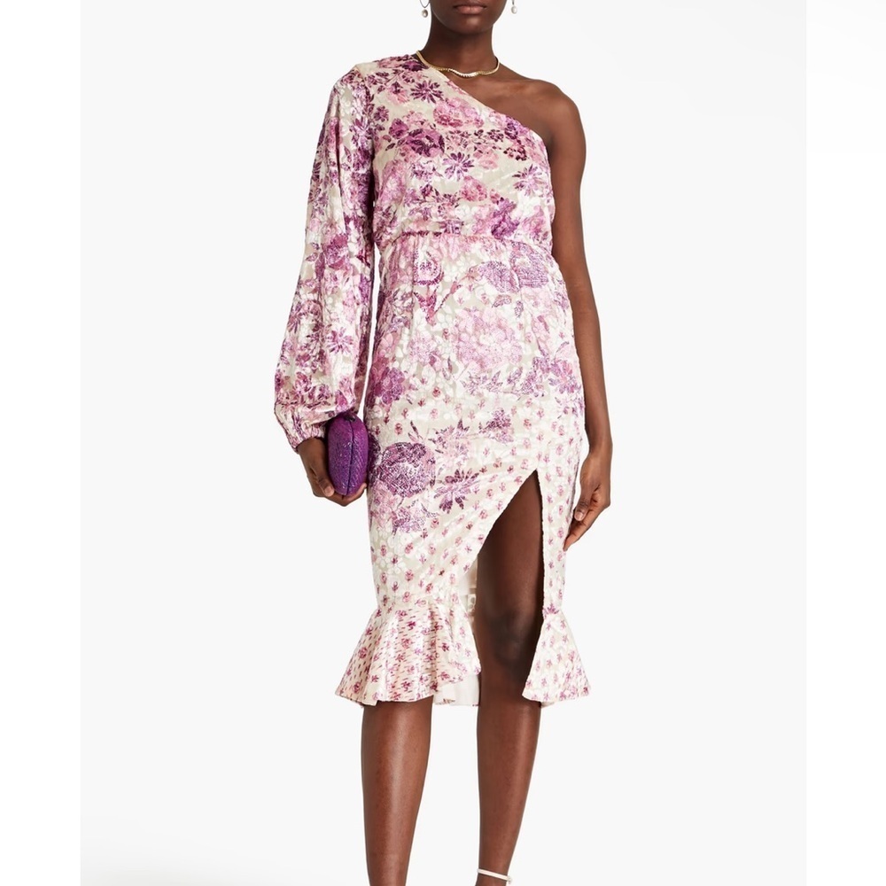 Hemant and Nandita Suki One-Sleeve Floral Midi Dress